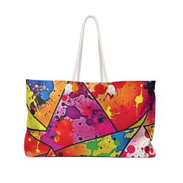 Colorful Geometric Paint Splatter Weekender Bag | Vibrant Travel Tote | Large Tote Bag