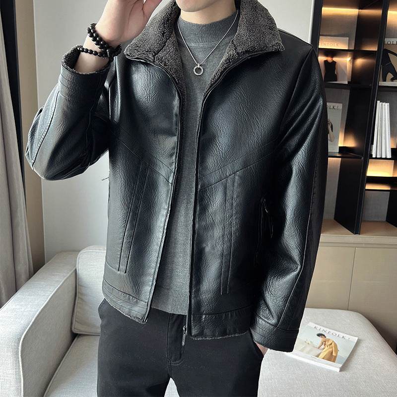 Hong Kong Style Velvet Padded Plus Size Men's Leather Jackets - Velora