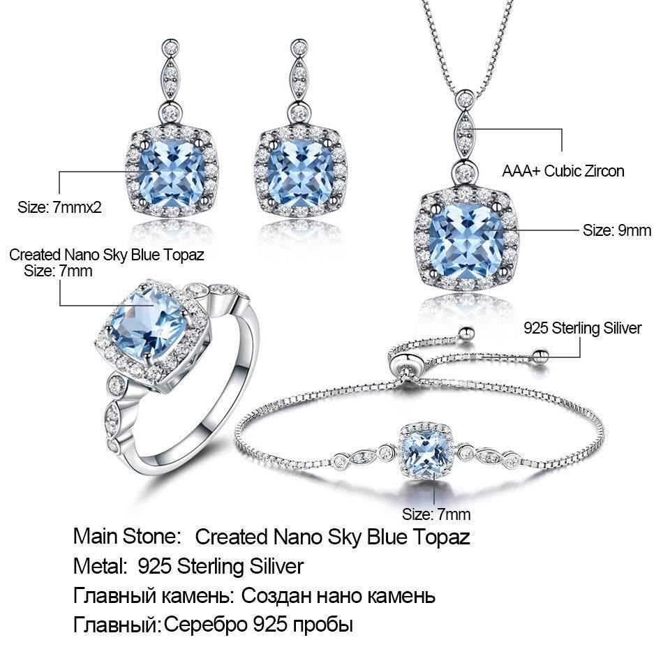 Blue Topaz Birthstone Set – 925 Sterling Silver Jewelry - 4 Piece Set EX-STOCK Canada