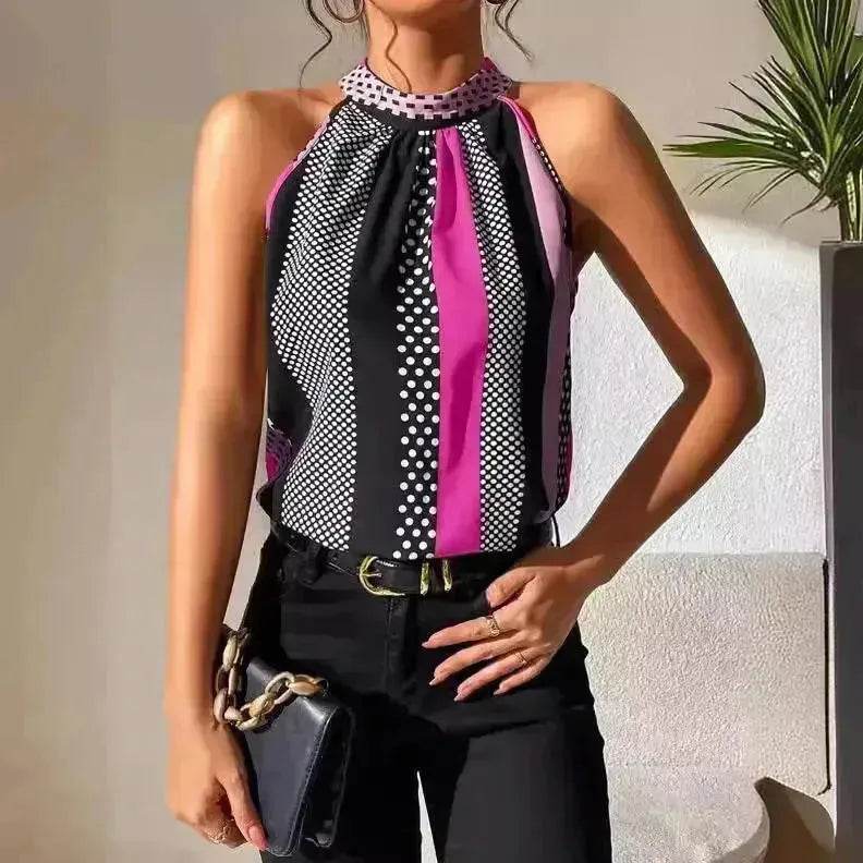 Women's Polka Dot Top Halter Neck – Classy & Elegant Style - Velora