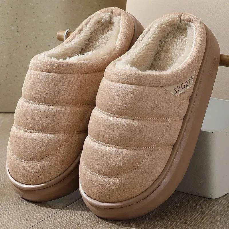 Fashion Solid Plush Slipper Winter Warm Indoor Floor Bedroom Home Slippers For Couple Thick-soled House Shoes Women Men - Velora