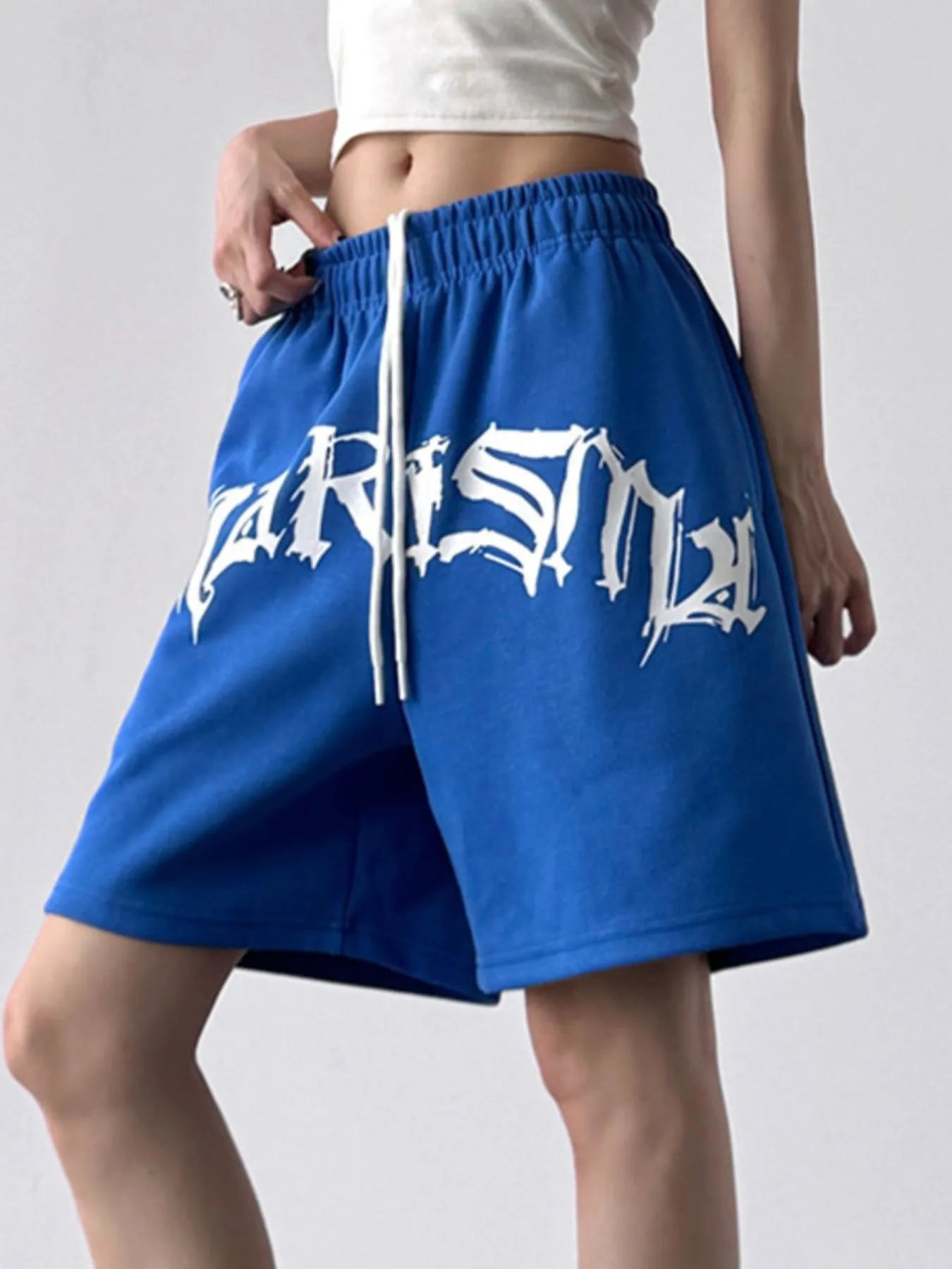 Oversized Drawstring Letter Shorts - Velora
