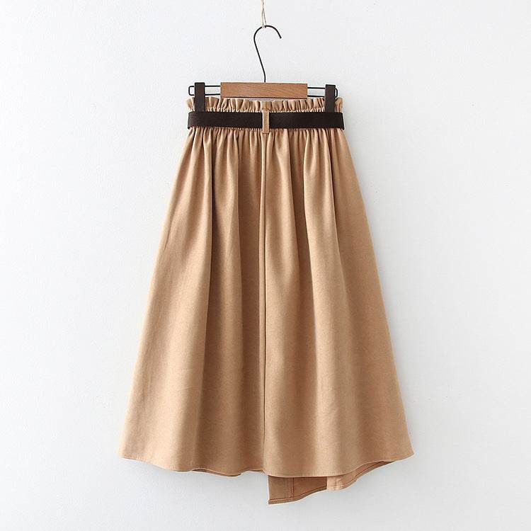 Solid Color Leisure Artistic Pocket High Waist Irregular flared Midi Skirt for work women - Velora