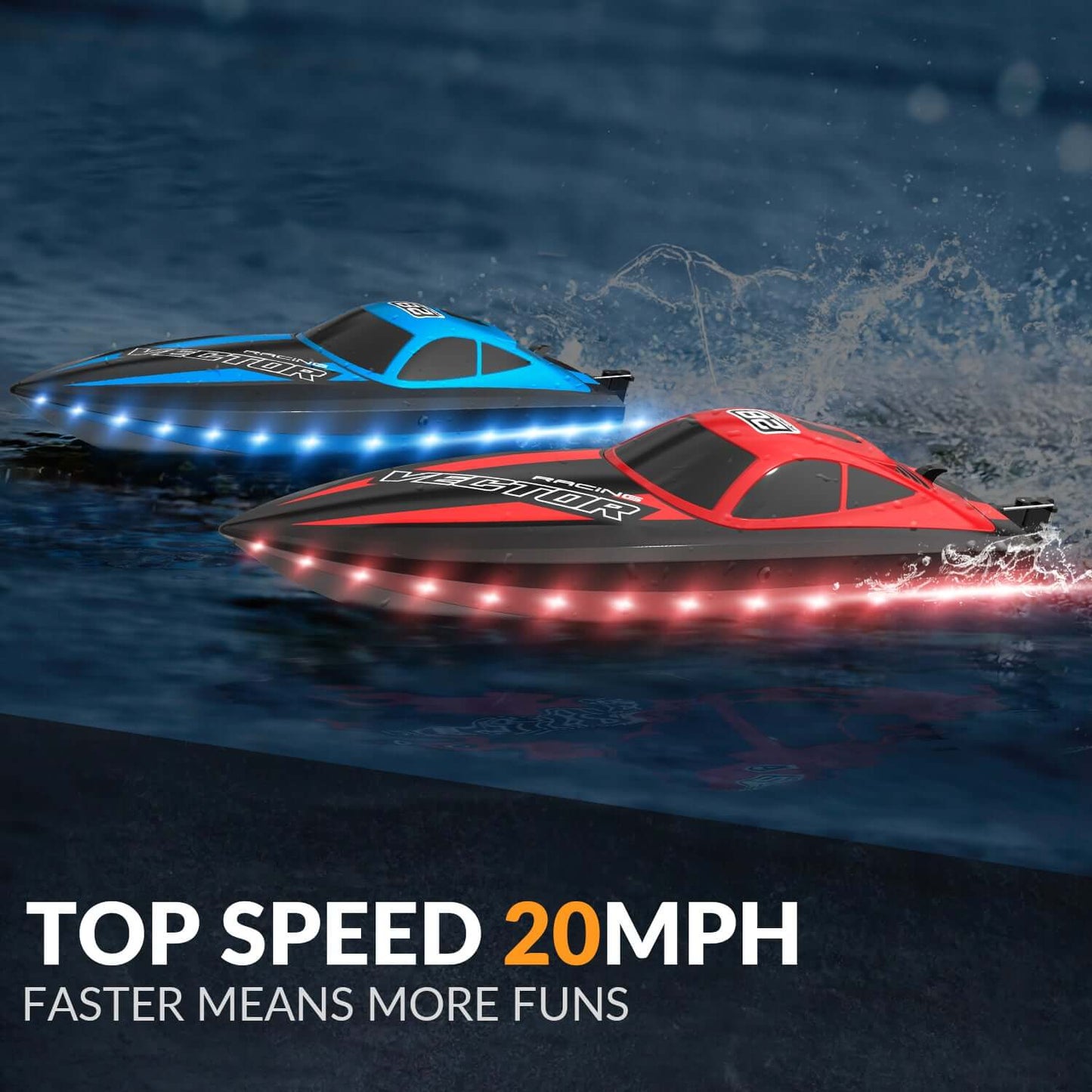 20mph RC Boat with LED Lights for Pools and Lakes - Fast and Fun! - Velora Luxury Fashion