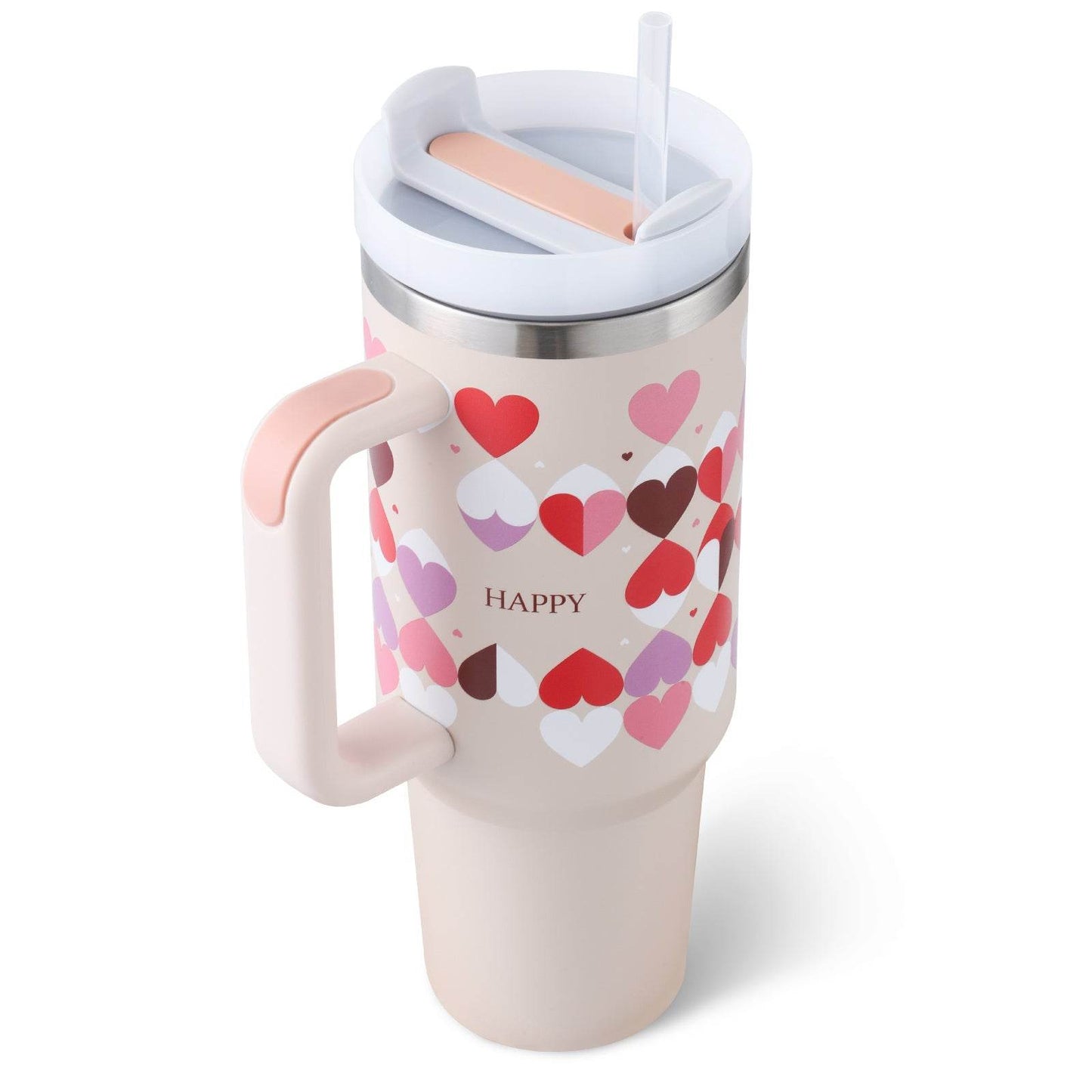 40 Oz Tumbler With Handle Straw Insulated, Stainless Steel Spill Proof Vacuum Coffee Cup Tumbler With Lid Tapered Mug Gifts For Valentine Lover Suitable For Car Gym Office Travel - Velora