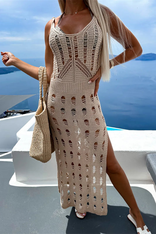 Openwork Slit Scoop Neck Sleeveless Cover Up - Velora