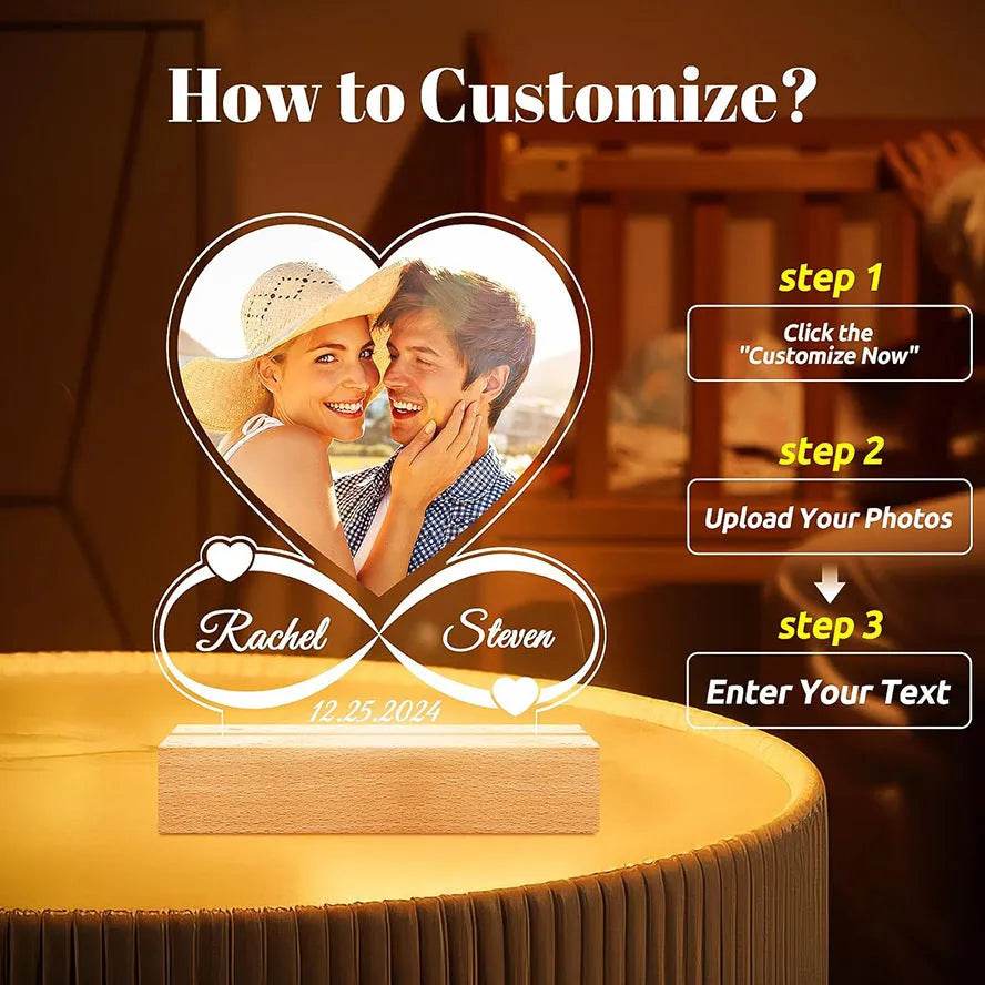 Customized Personalized Valentine Acrylic Lovers Night LED light picture frame - Velora