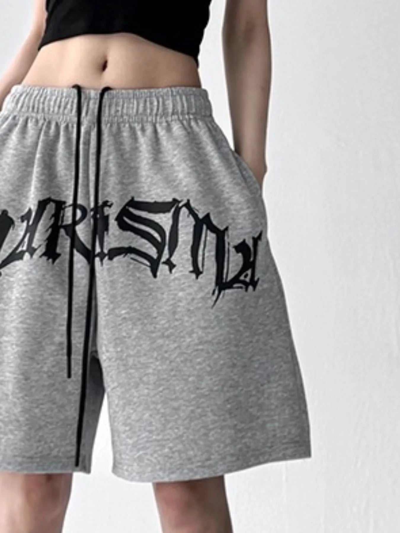 Oversized Drawstring Letter Shorts - Velora