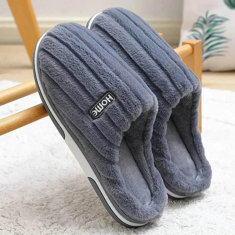 Home Cotton Slippers Women's Winter Plus Size Striped Plush Indoor - Velora