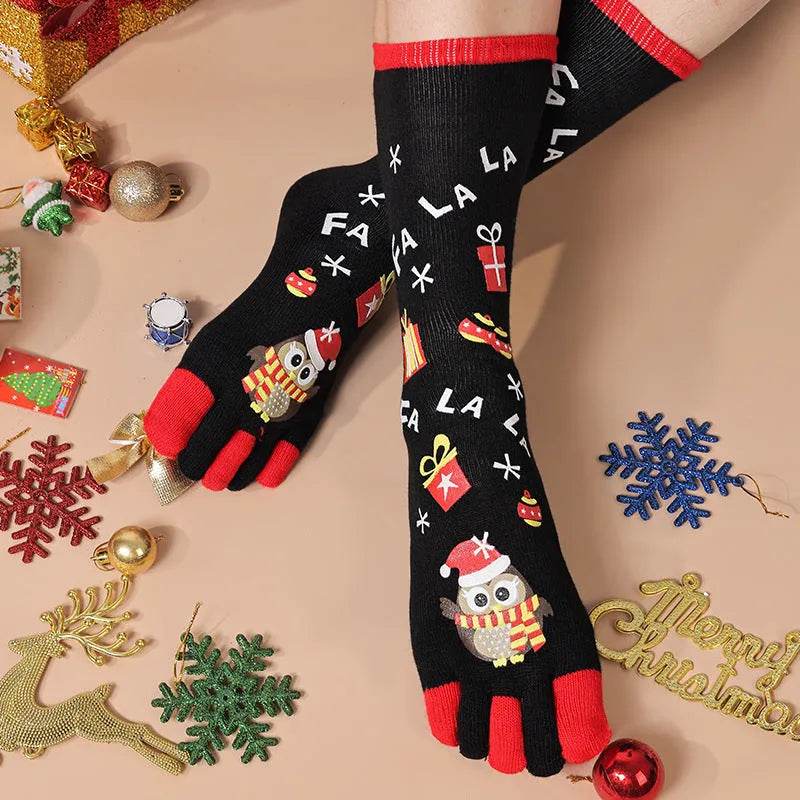 Cute Winter Christmas socks Five-finger Elastic absorbent Split-toe - Velora