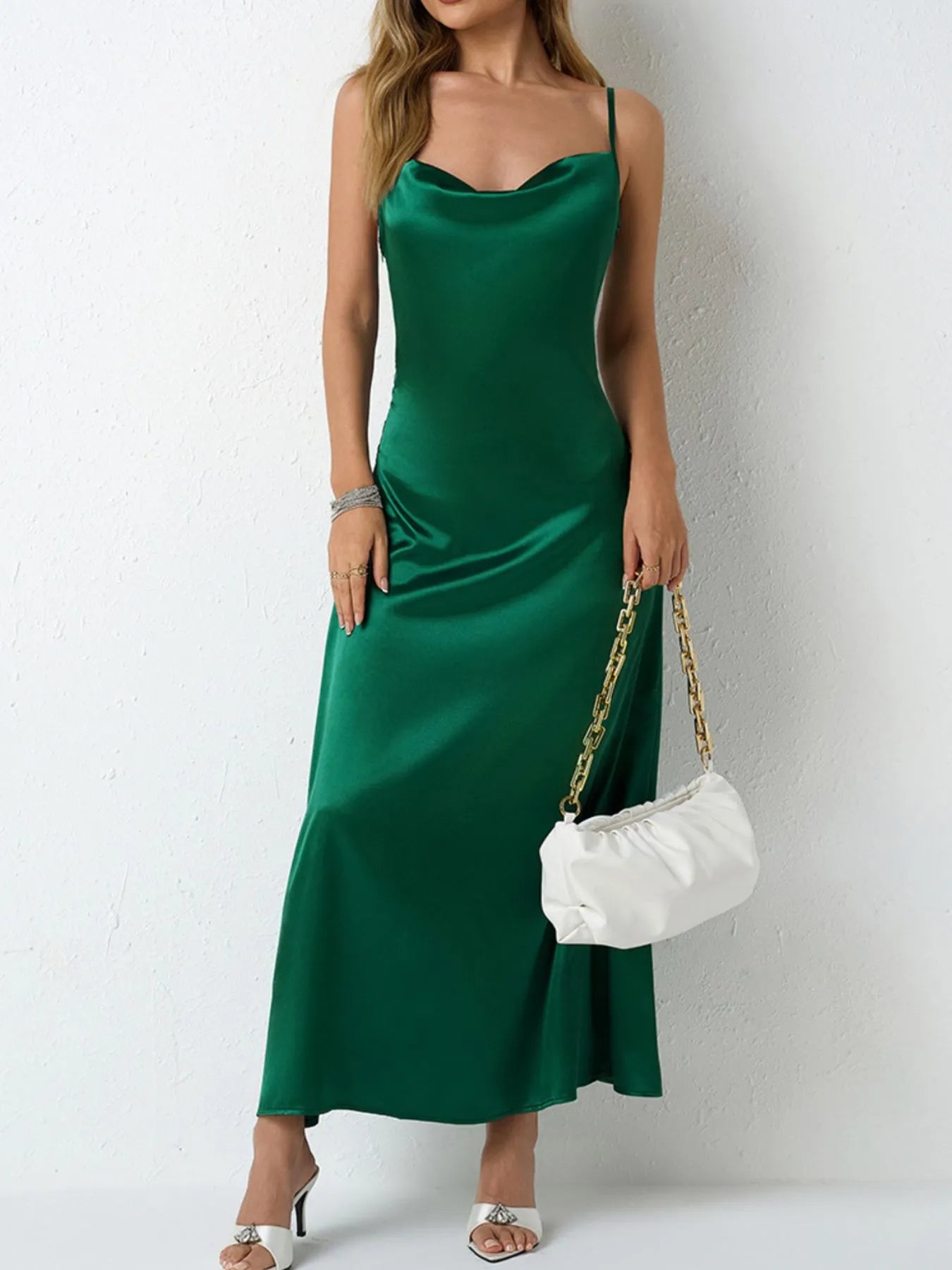 Satin Cowl Neck Cami Dress - Velora
