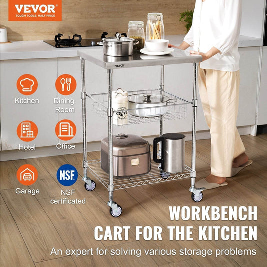 VEVOR 3-Tier Workbench Utility Cart for Kitchen Office - Velora