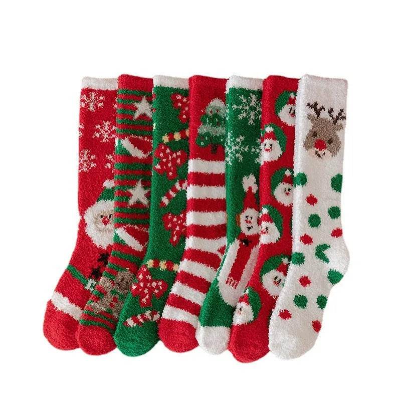 Coral Fleece Stockings Cartoon Thermal Christmas Room Socks - Velora