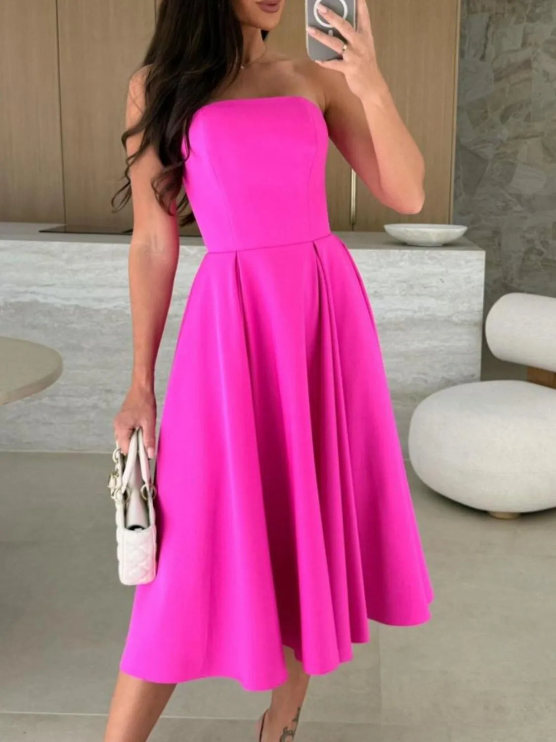 Solid Color Tube Midi Dress - Velora