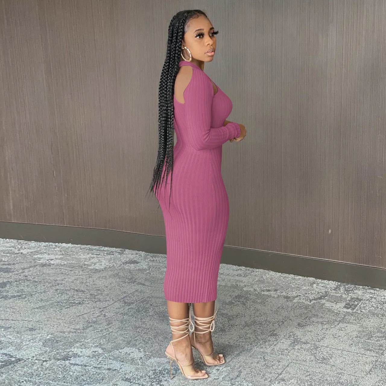 Chic V-neck Long Sleeve Midi Party Club Bodycon Pencil Dress - Velora