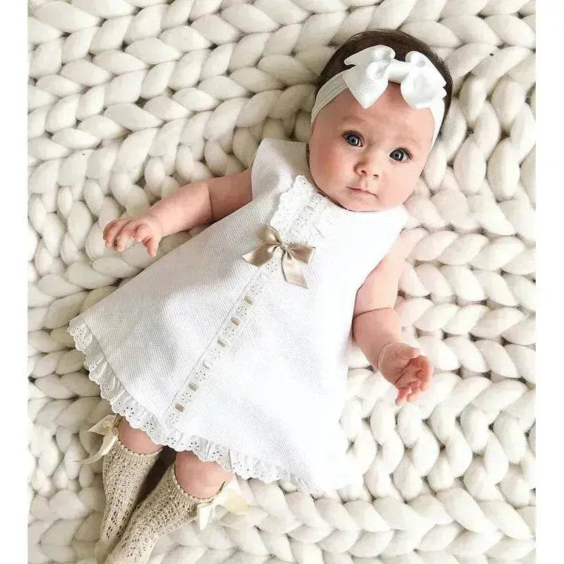 Girls baby sleeveless bow skirt Dress Christening Dress Baby girl Dress Baptism Gown - Velora