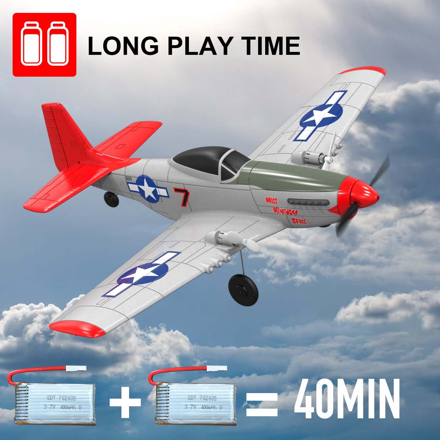Mustang P51D 2CH Beginner RC Airplane with Gyro Stabilizer for Kids - Velora Luxury Fashion