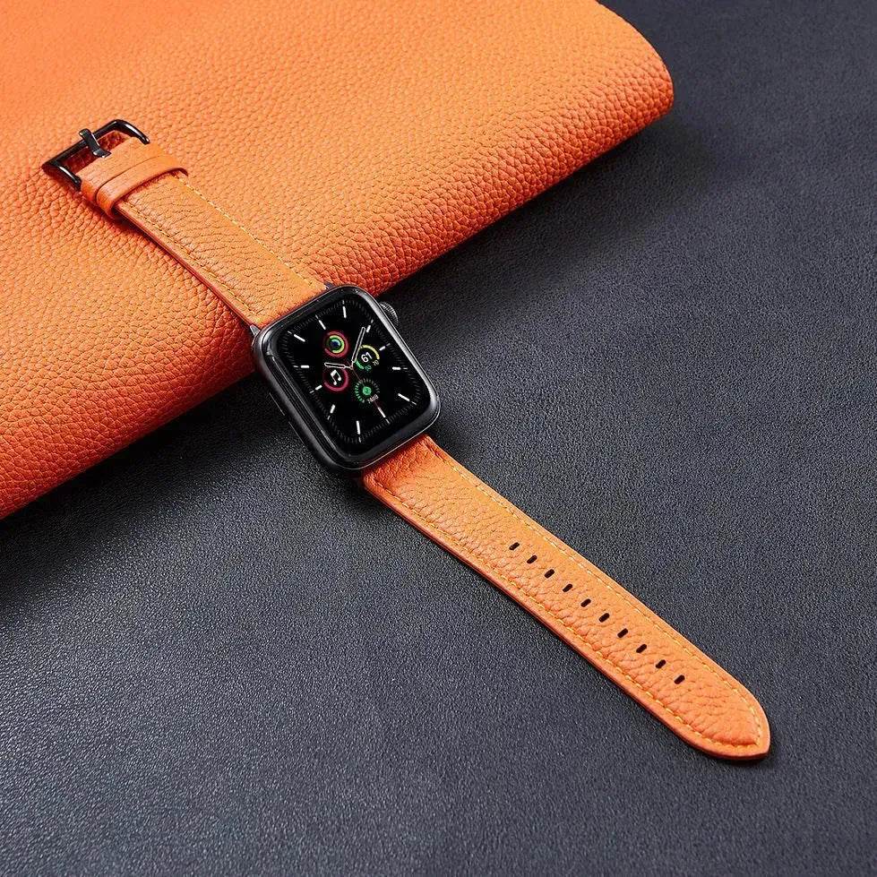 Suitable For Iwatch SE Strap Lychee Pattern Oil Wax Leather Strap New Silicone Leather Strap - Velora