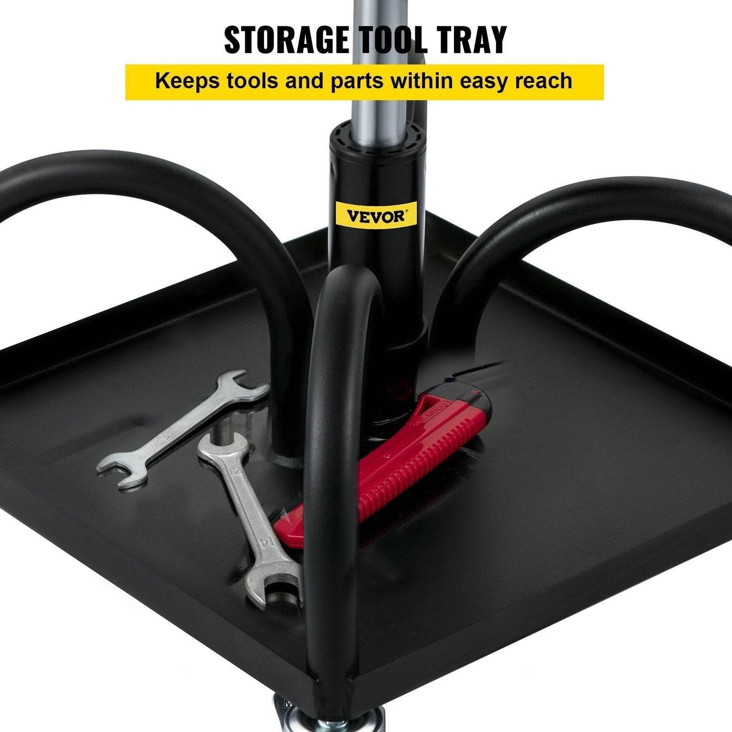 Rolling Garage Stool, 300LBS Capacity, Adjustable Height From 15.7 In To 20.5 In, Mechanic Seat With 360-degree Swivel Wheels And Tool Tray, For Workshop, Auto Repair Shop, Black - Velora