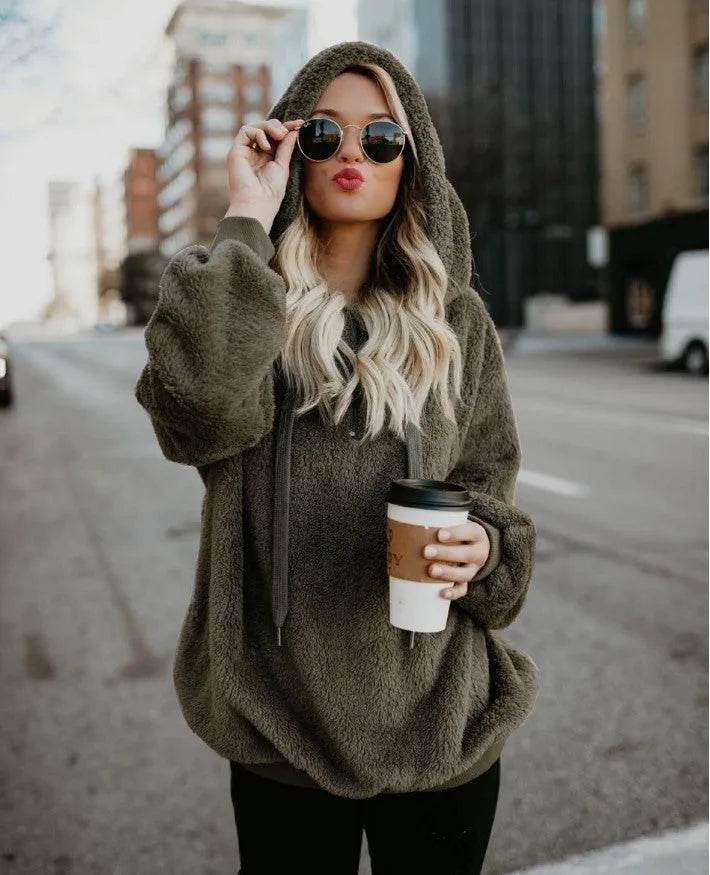 Women's Polerones Fleece Hoodie Pullover fall Winter Zipper Pocket Sweatshirt - Velora