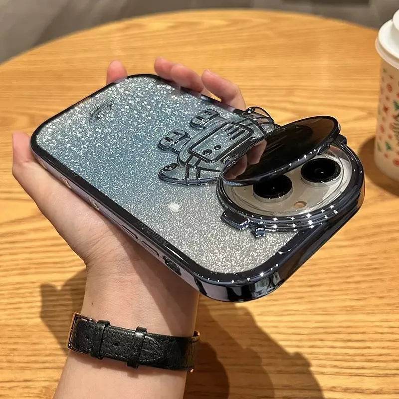 Glitter Astronaut Camera Stand Phone Case Invisible Lens Soft Cover - Velora