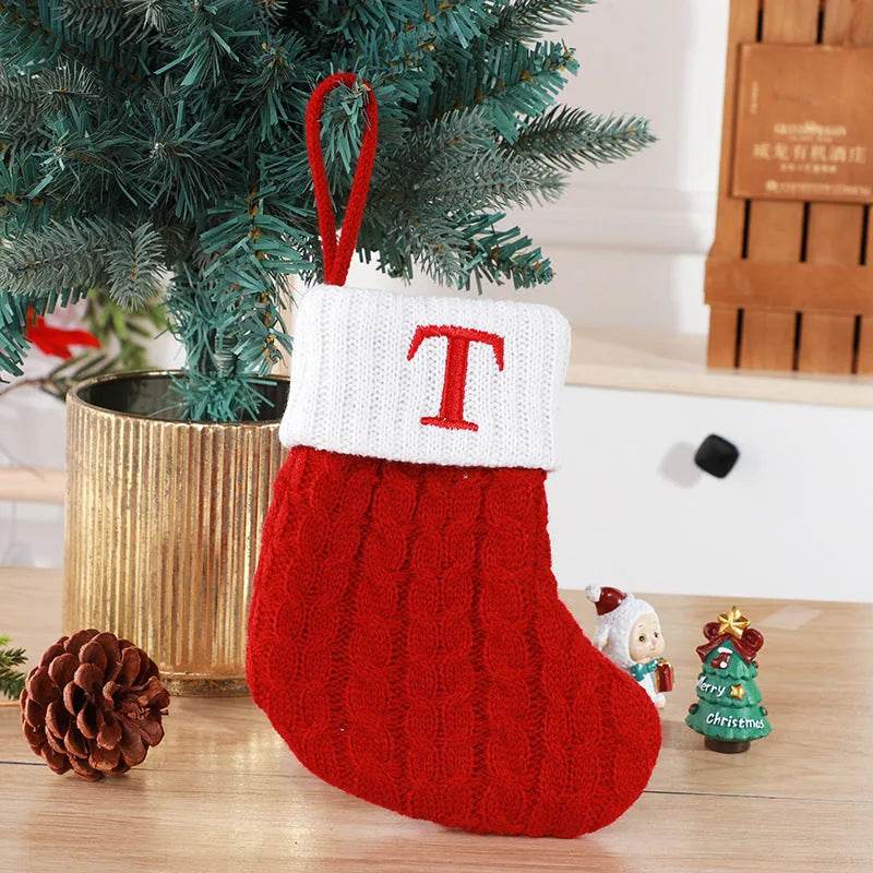 Cute Letters Christmas Stockings Decorative Creative Tree Pendant Wool Knitted Socks - Velora