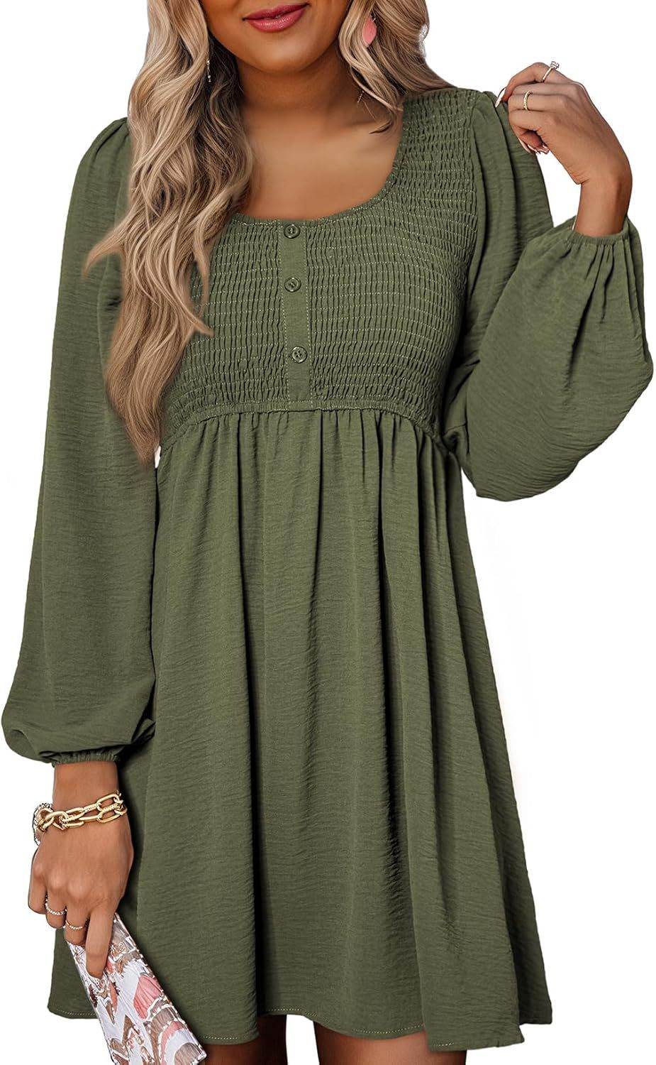 Long Sleeve High Waist A- Line Mini Dress - Velora