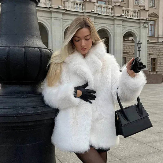 Classy Fashionable Winter Plain Huge Faux Fur Coat for Ladies - Velora