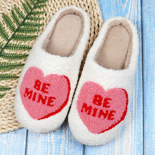Valentine's Day Love Heart Cotton Slippers Spring AutumnWomen Indoor Slippers Man Cotton Non-Slip Soft Warm Slides Home Shoes Couple Female Simple Plush Slipper - Velora
