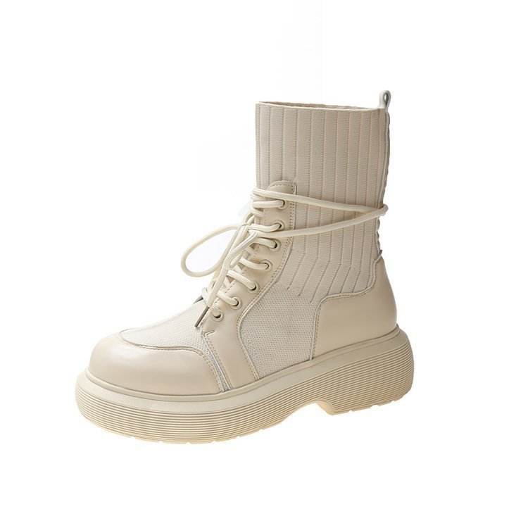 Green Martin With Lace-up Thick-bottomed Heightening Straps Boots - Velora