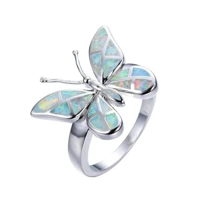 Fashion Opal Blue Butterfly Shape Ring Wedding Ring for Women - Velora