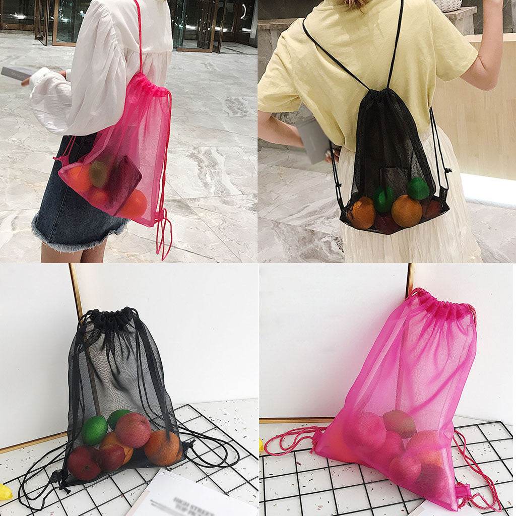 Reusable Shopping Bags Mesh Drawstring Transparent Handbag - Velora