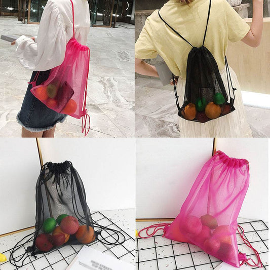 Reusable Shopping Bags Mesh Drawstring Transparent Handbag - Velora