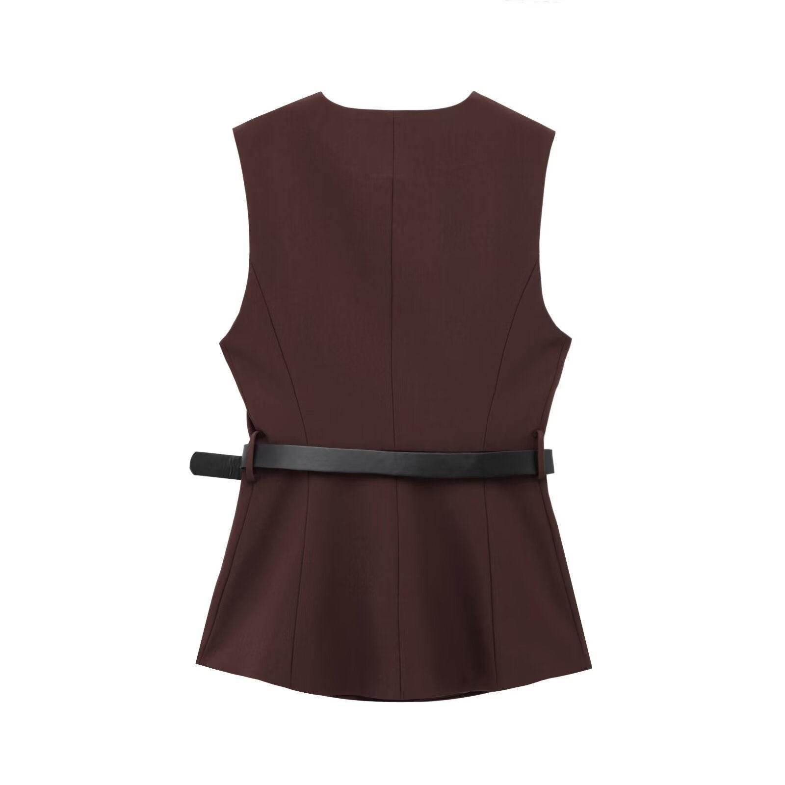 Belt Simple Sleeveless Shirt Bandage Dress Waist-tight Vest - Velora