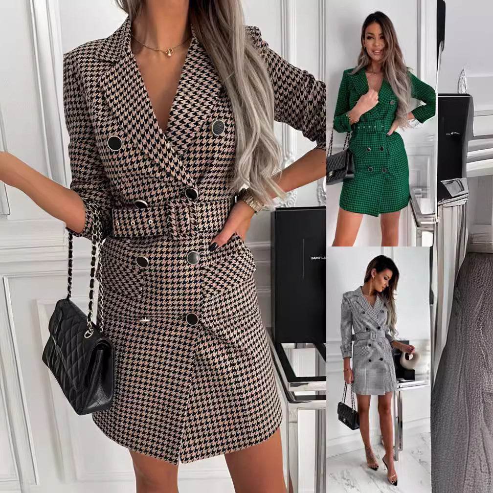 Fashion Printing Plaid mini Blazer Dress Women - Velora