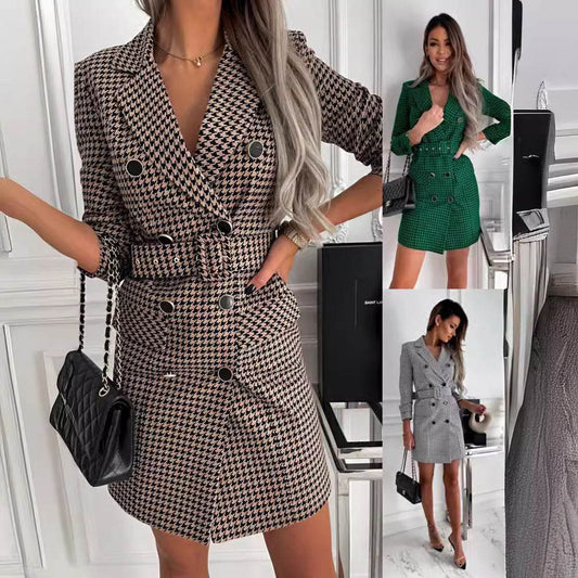 Fashion Printing Plaid mini Blazer Dress Women - Velora