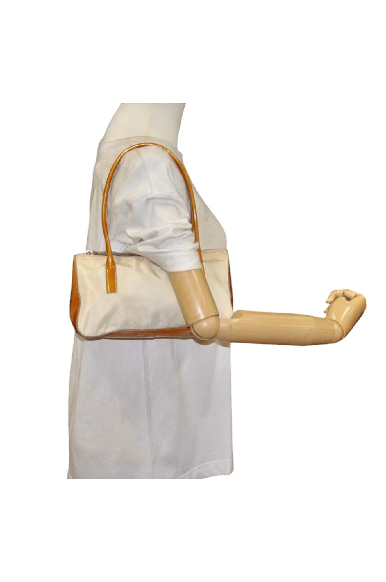 PRADA Nylon Tessuto Enamel Shoulder Hand Bag Purse Cream White 9257K - Velora