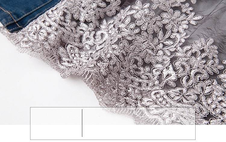Embroidered Lace Denim Midi Jumper Dress European and American Style - Velora
