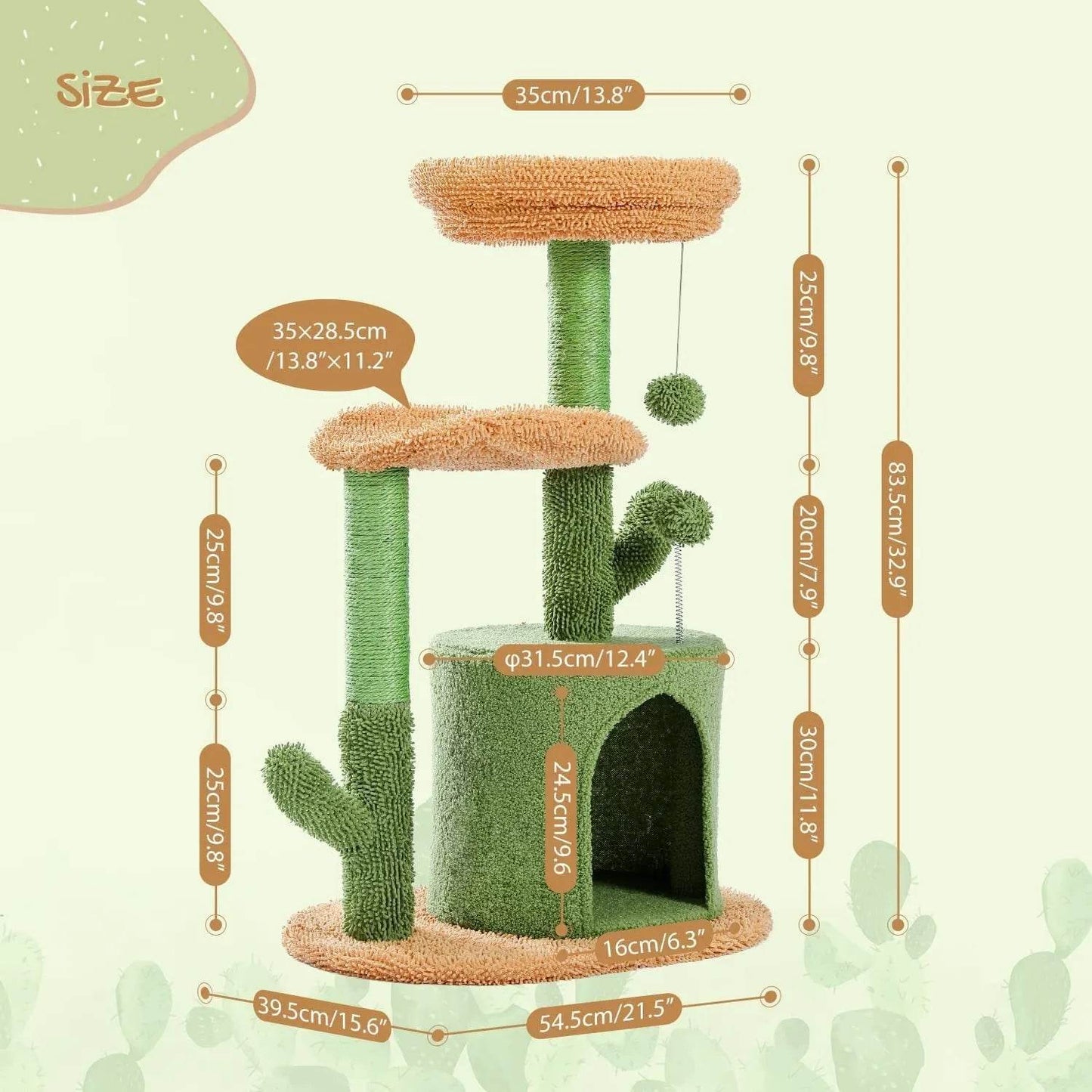 Climbing Frame Cat Nest Tree 32-inch Cactus Cat Climbing Frame - Velora