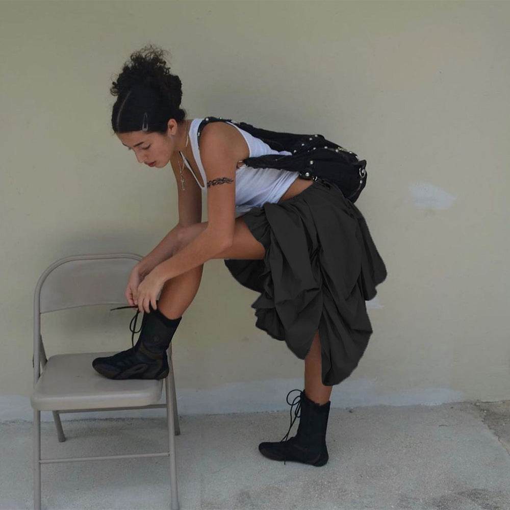 Street Cool Trendy Wrinkle Elastic Waist Irregular Loose Skirt - Velora