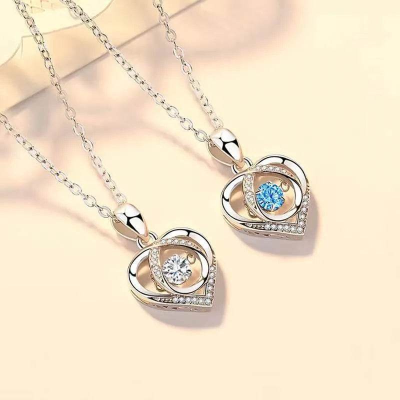 S925 Beating Heart-shaped Necklace Women Luxury Love Rhinestones Necklace Jewelry Gift For Valentine's Day - Velora