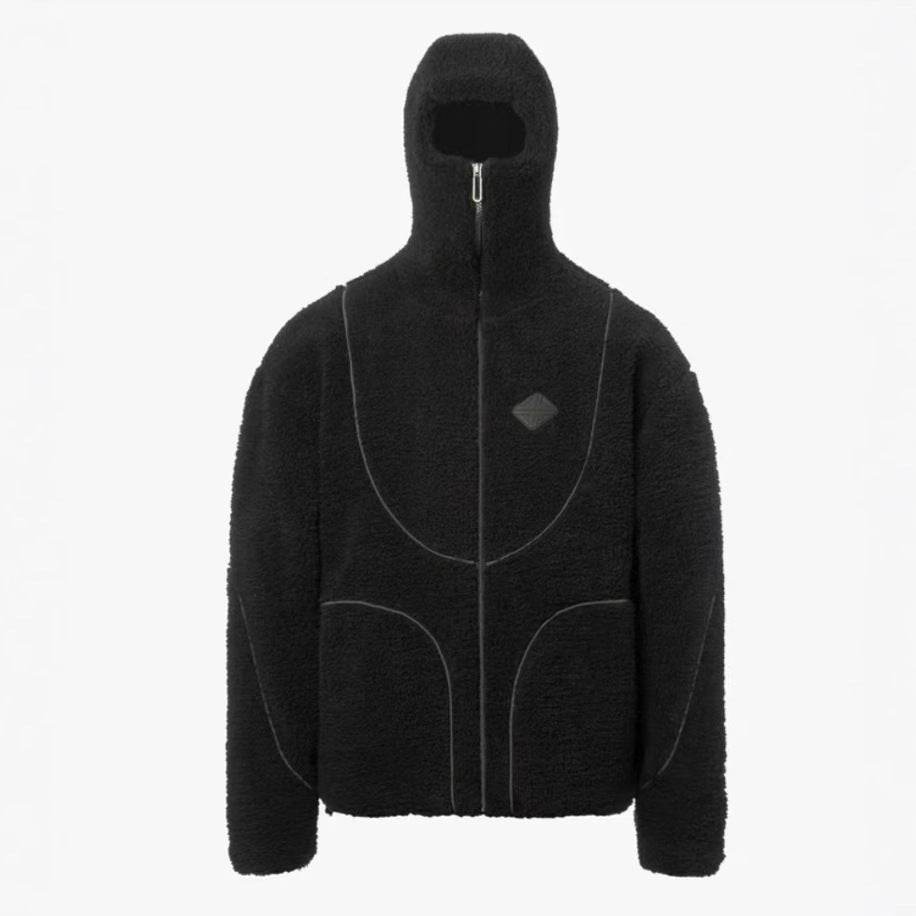 Men's Fashion Lamb Wool Hooded Zipper Coat Sweatshirt Patchwork Line Design Male Tops Casual - Velora