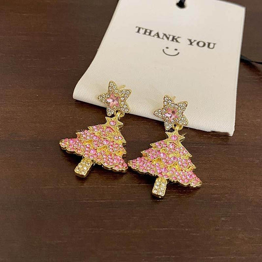 New Design Sweet Christmas Tree Earrings For Women Light Luxury Sparkling Zircon Dangle Earring Xmas Holiday Party Jewelry - Velora