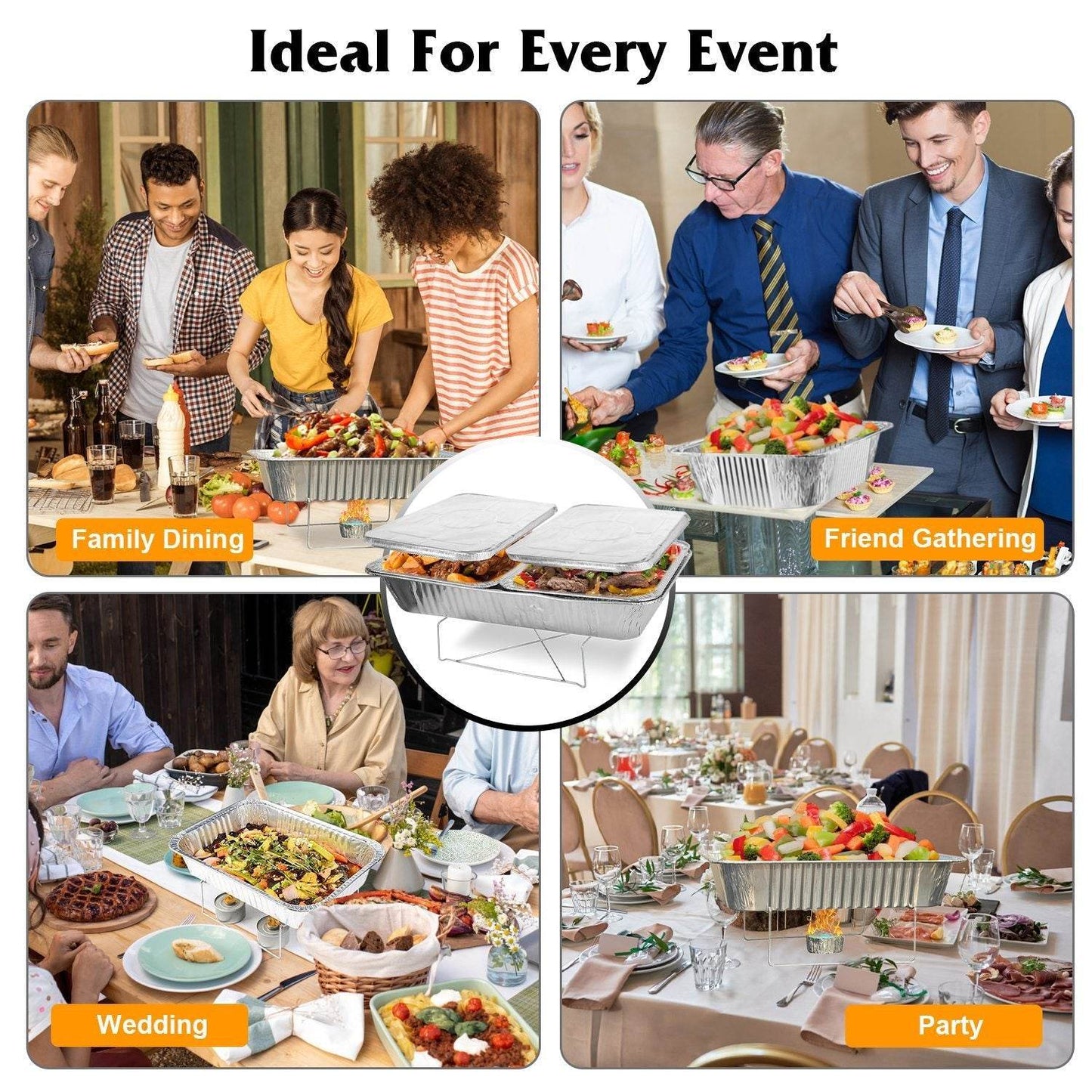 42Pcs Serve 6 Guests Disposable Chafing Dish Buffet Set Chafing Servers With Covers Spoons Forks Tongs Full-Size Pans Food Warmers For Parties Events Catering Supplies With Utensils And Lids - Velora