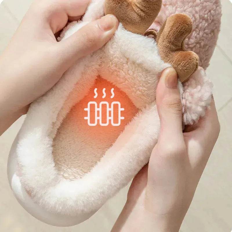 Christmas Shoes Winter Home Slippers Elk Soft Cozy Bedroom Slipper Slip On House Shoes - Velora