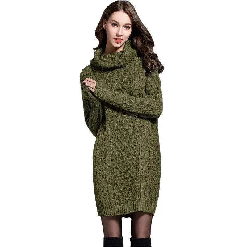 New Autumn Winter Solid Knitted Oversized Mini Turtleneck Sweater Dress - Velora