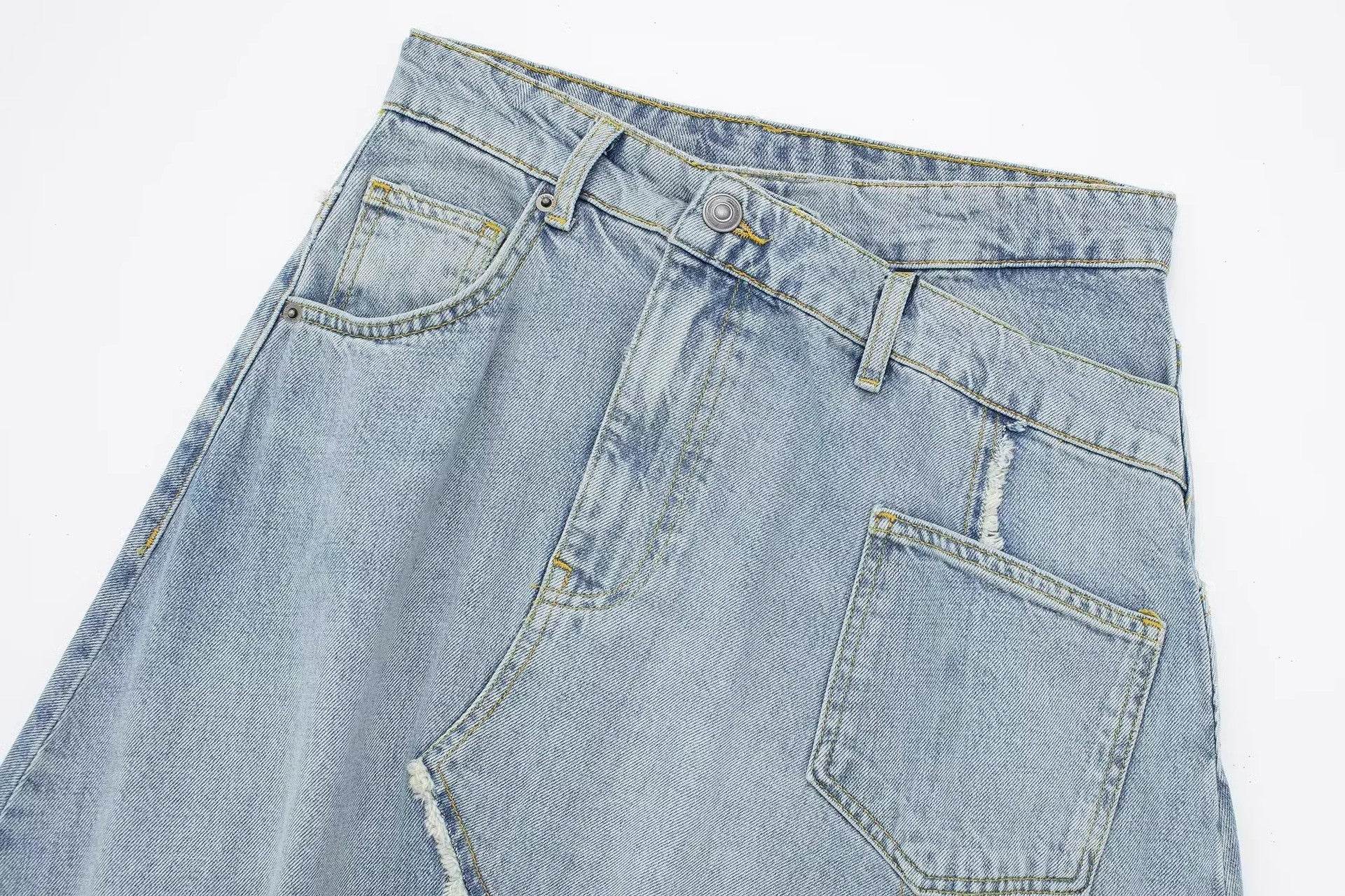 Fashionable Asymmetric High Waist Midi Denim Split Skirt - Velora