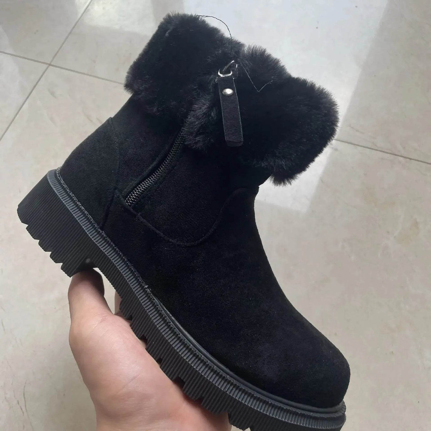 Warm Plush Boots Winter Fashion Side-Zipper Snow Boot For Women Outdoor Thickened Low-heeled Shoes - Velora