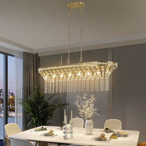 Modern Champagne Gold Kitchen Island Lamp - Oval Crystal Ceiling Chandelier - Velora