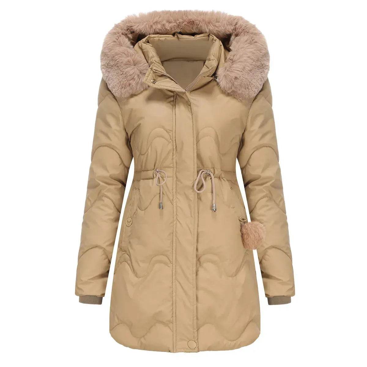 Autumn Winter Fur Collar cotton padded long winter jacket for women - Velora